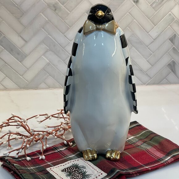 MacKenzie-Childs Courtly Check Tabletop Penguin – 11" Resin Holiday Figure-NEW - Picture 7 of 14